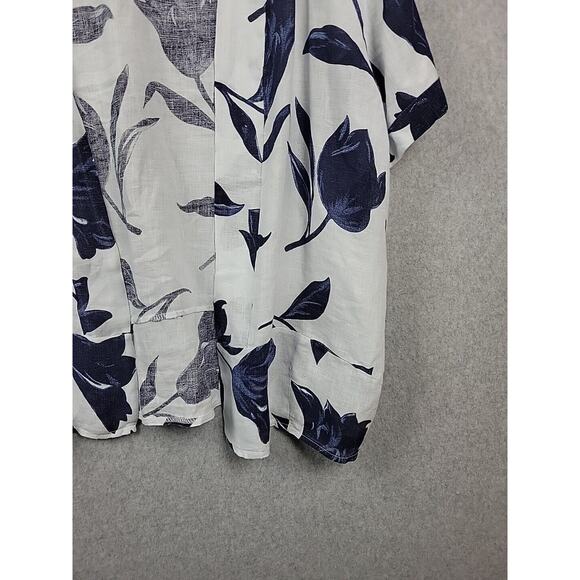 Luca Vanucci Italy Linen White Floral SS Open Front Coastal Cardigan Women's XL - Picture 5 of 12
